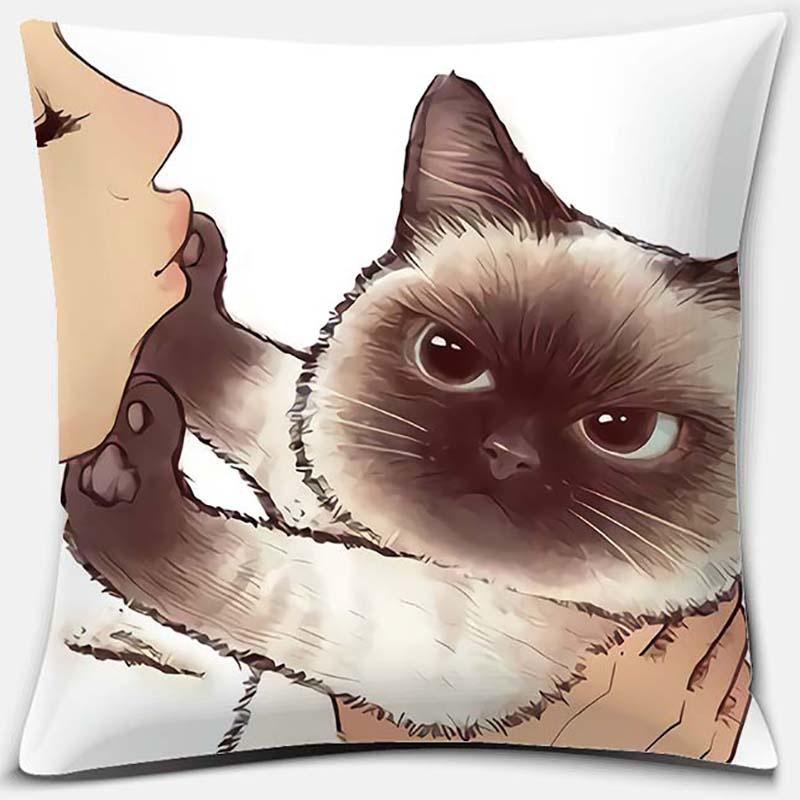 Funny Cute Cat Cushion Cover Cartoon Pets Pillows Cases Sofa Pillowcase Home Office Decoration