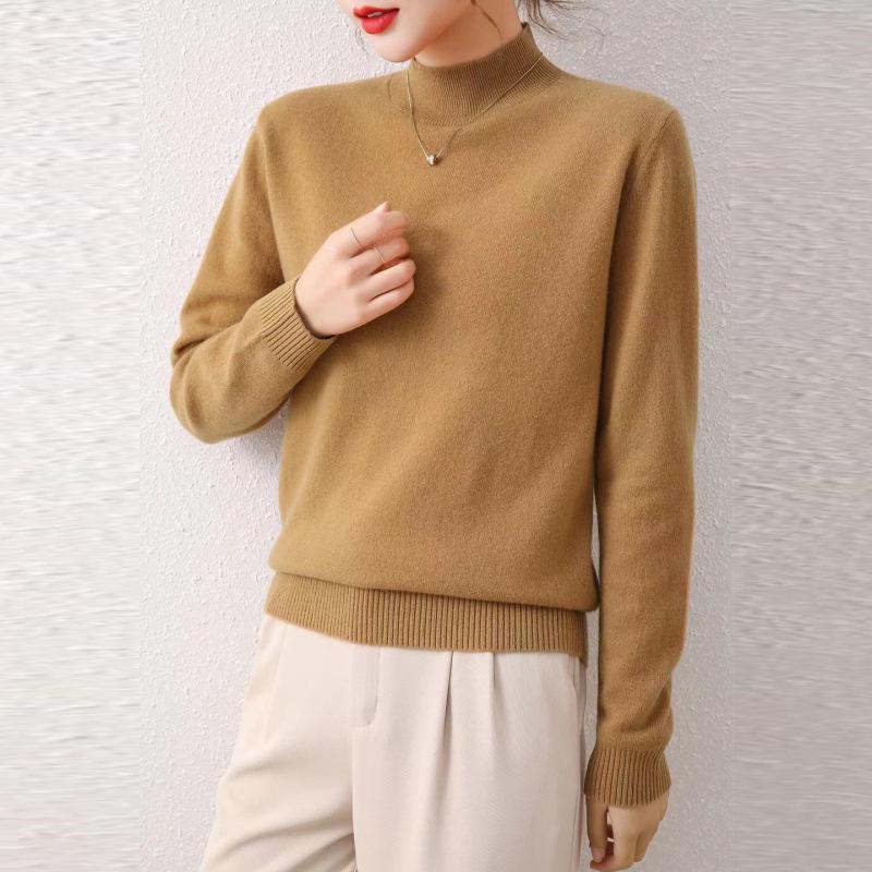 Women's Autumn/Winter Wool Sweater - Half-High Round Neck, Warm Knit Pullover, Ideal Base Layer