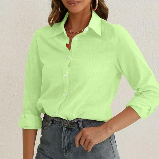 2025 Women's Solid Color Long Sleeve Loose Shirt with Fashion Lapel