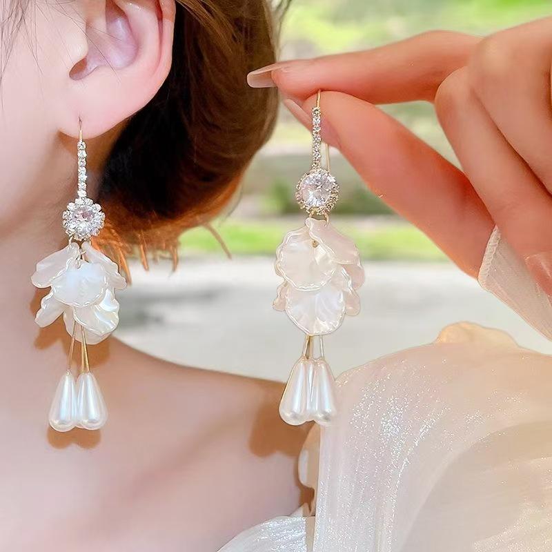 Elegant Pearl Petal Tassel Earrings - Versatile, Unique Design for Women, Perfect for a Stylish, Fashionable Look