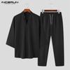 Men 2pcs Tops Incerun Suits And Drawstring Long Pants Loungewear
