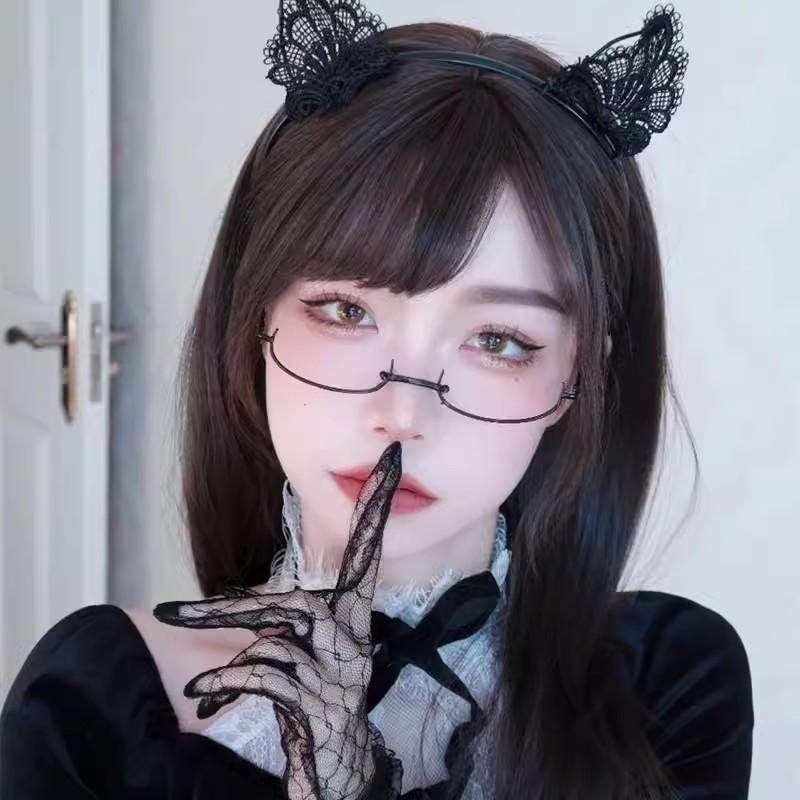 Gafas de montura inferior de media cara de cosplay bidimensional de anime, gafas decorativas de Lolita para hermana mayor real, gafas sexys para fiesta