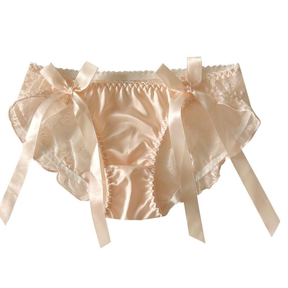 Ribbon Lace Bow Underwear Cotton Crotch Women Briefs Temptation Low-Waist Panties Lady