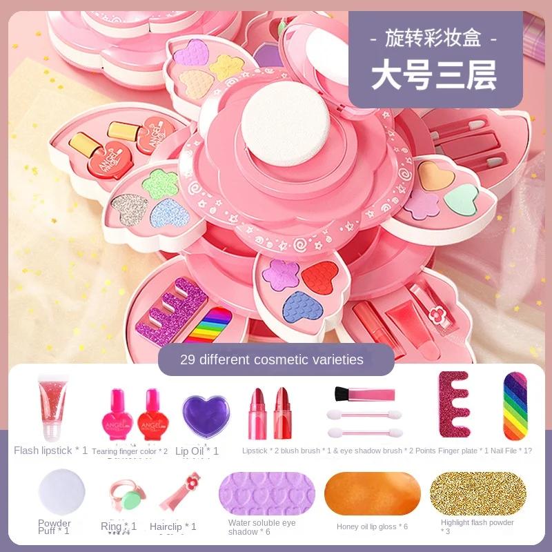 Coffret de maquillage pour enfants, jouets cosmétiques à ouverture rotative pour petites filles, ensemble de maquillage de princesse pour améliorer la créativité et l'imagination