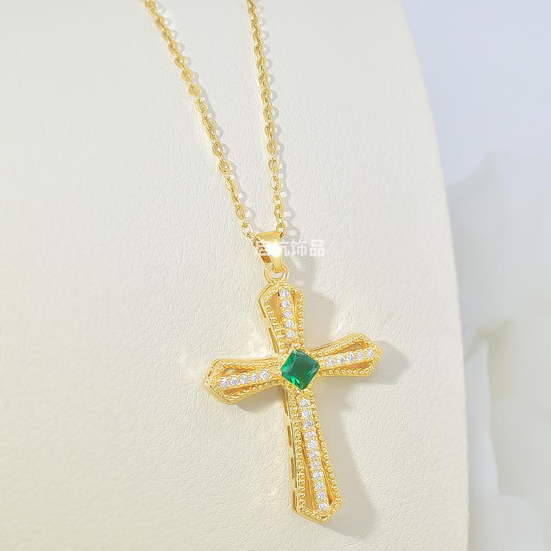 Colier Cruce Vânt Femeie Stil Retro Curte Premium Versatil Pandantiv Diamant Lanț Claviculă