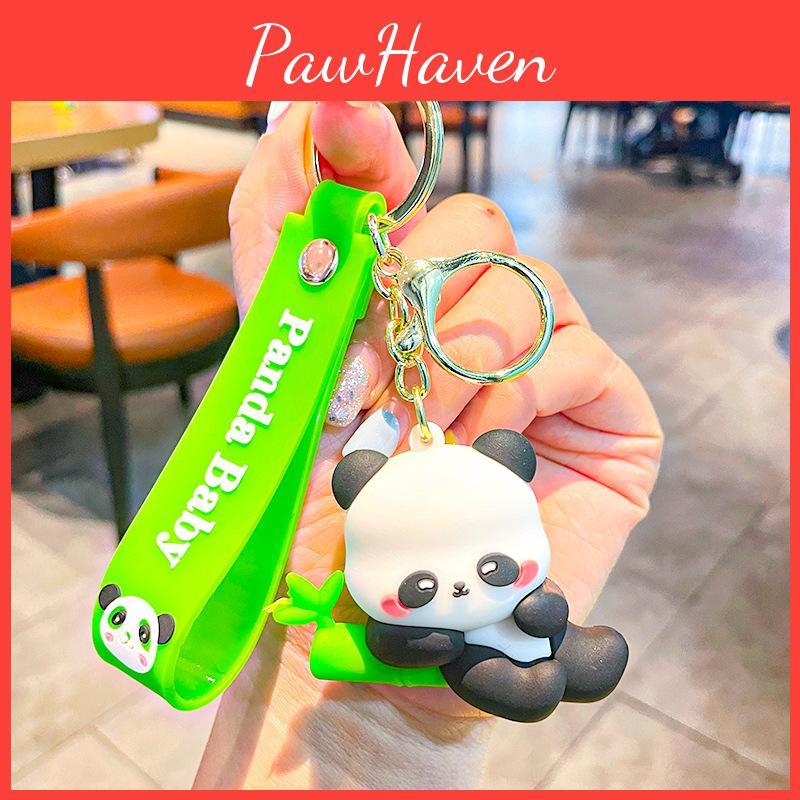 Panda Side Holding Bamboo Shoot Key Chain Cute Cartoon Girl Pendant Backpack