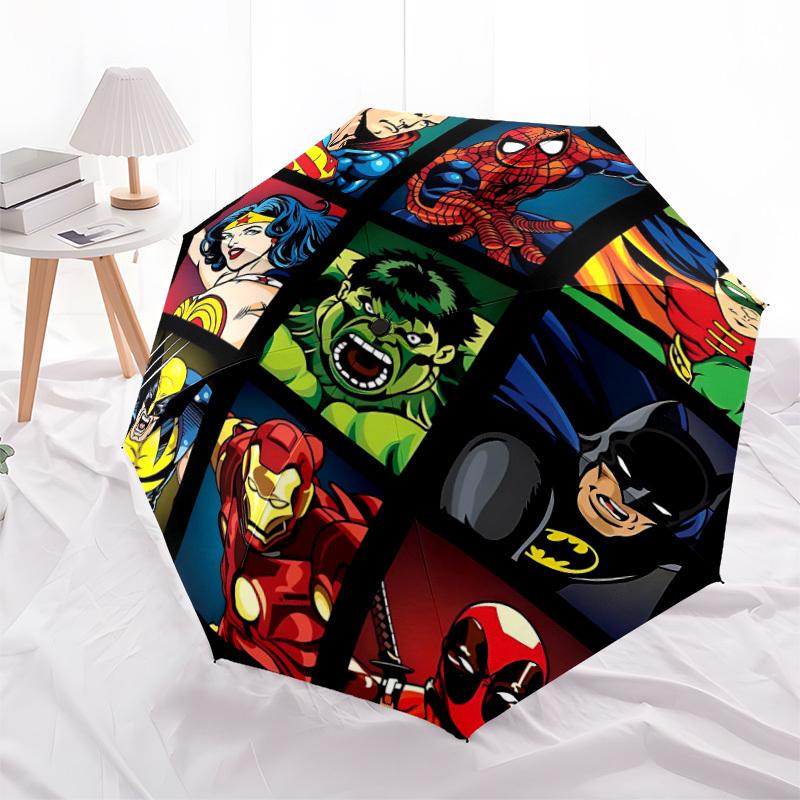 1PC Superheroes Comics Automatic Open/Close, 8-Rib Durable Frame Compact Travel Umbrella for Men & Women 054