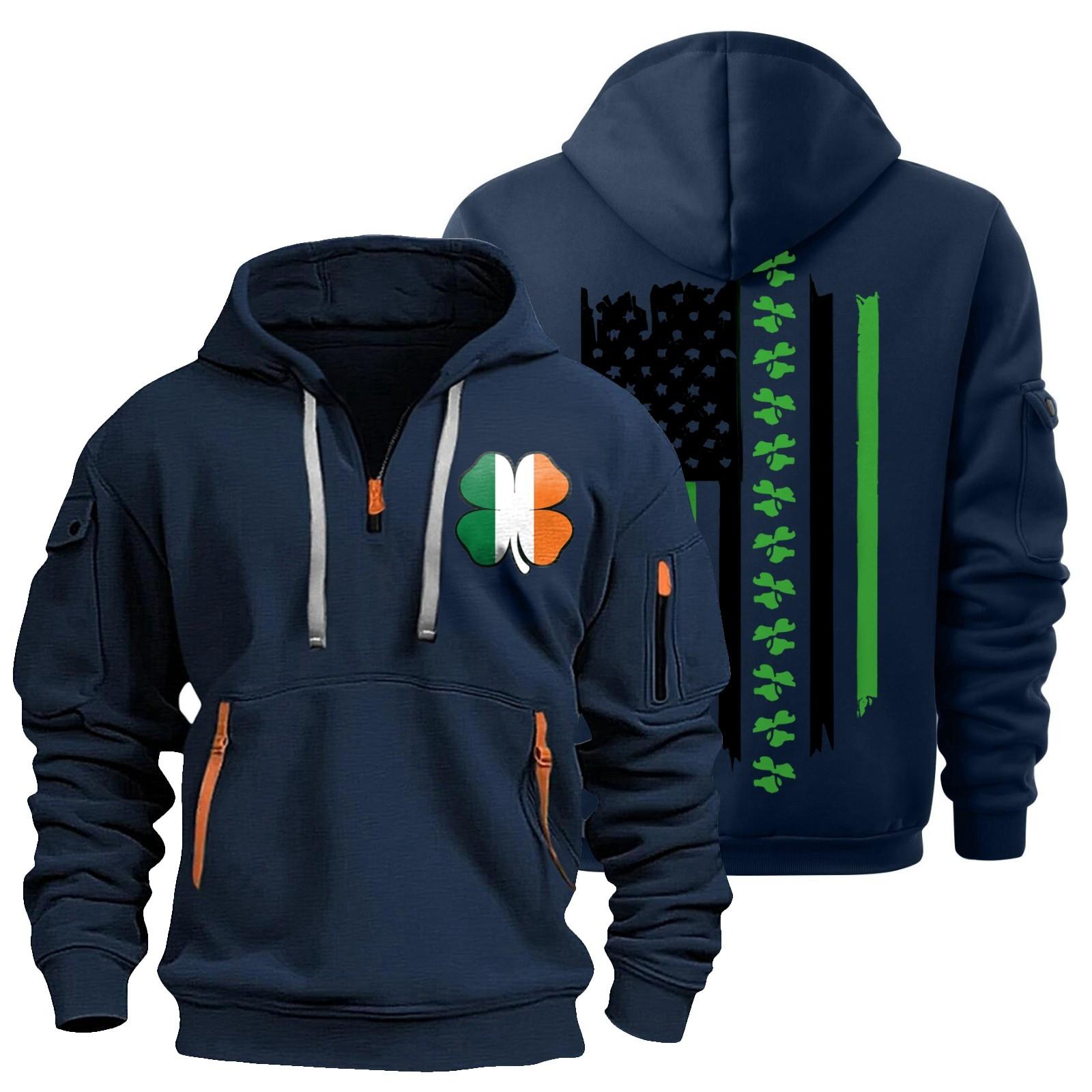 

улица. Толстовка с капюшоном Patrick s Green Flag Print для мужчин, пуловер на молнии для мужчин, спортивная повседневная толстовка больших размеров M