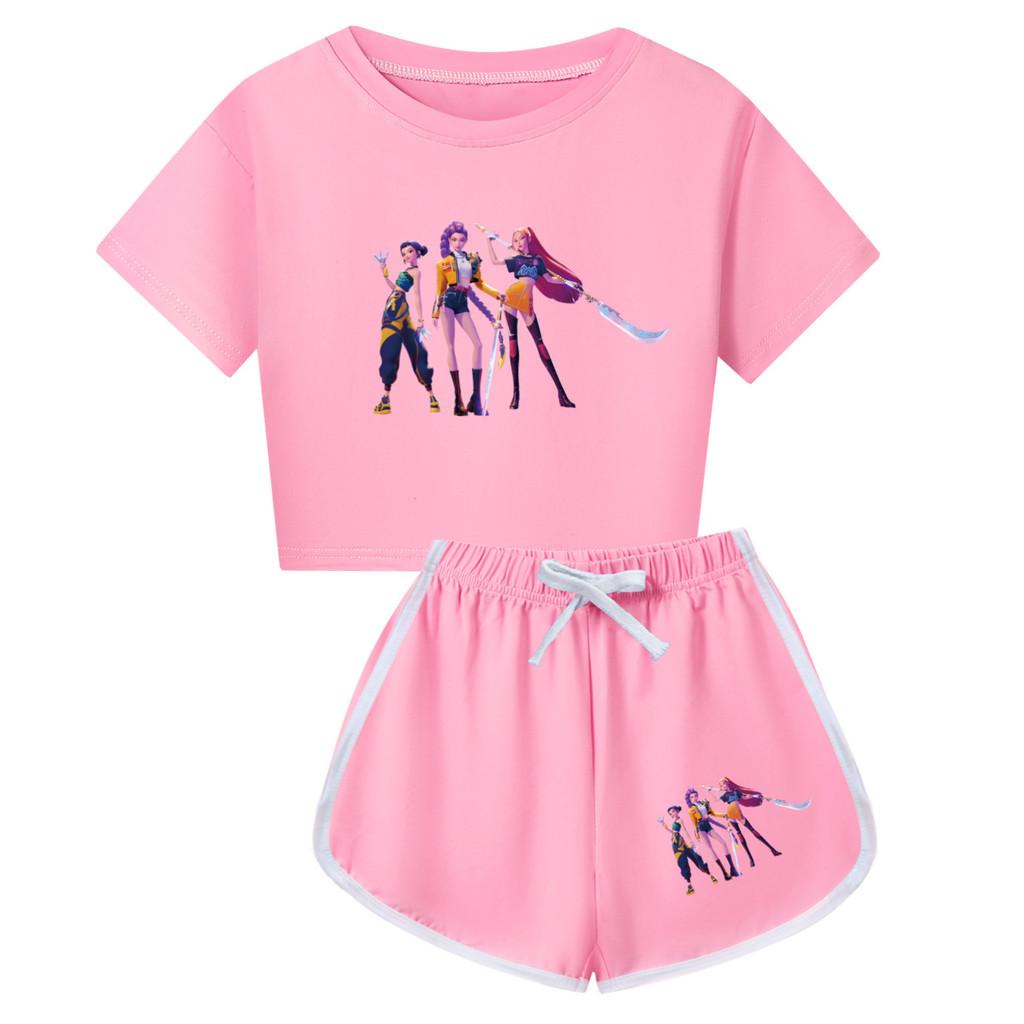 Set Pigiama a Maniche Corte con Pantaloncini Stampa Demon Hunters Kpop per Bambino in Misto Poliestere Cotone per Pigiami di Famiglia