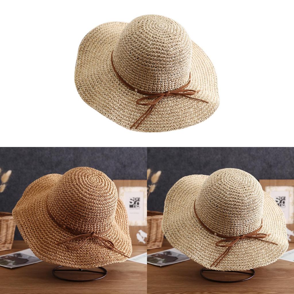 Flat Brim Straw Hat With Butterfly Bow For Sun Protection And Beach Outings