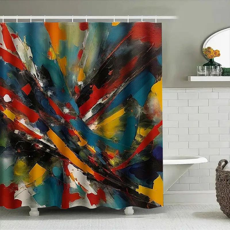 HBU23Modern Bathroom Decor Shower Curtain Fabric Waterproof with Abstract Art Print Blue Red Yellow White Black Design for HFu7$