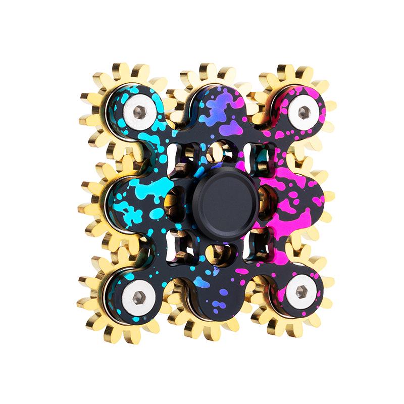 Nine-Tooth Pure Copper Metal Alloy Gear-Linked Fidget Spinner Ferris Wheel with 34-Gear Rubik's Cube Design