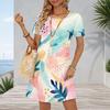 Women Plus Size Round Neck Short Sleeve A Line Printed Casual Dress
