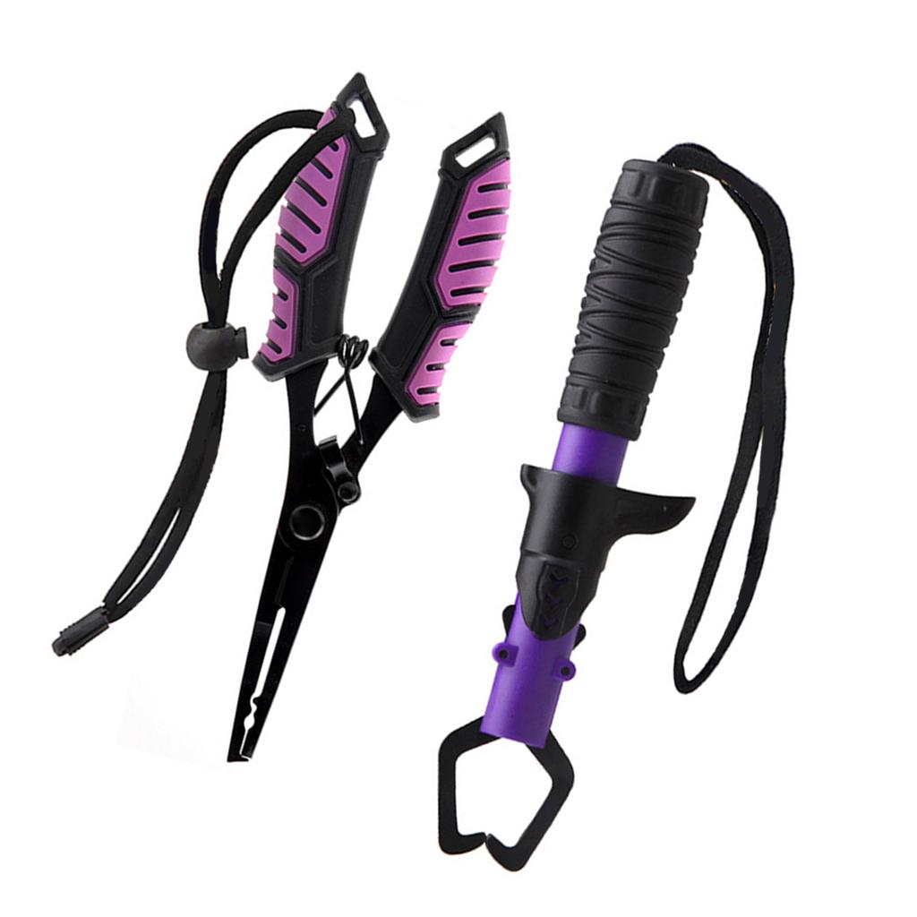 Fish Gripper Fishing Pliers Stainless Steel Fish Lip Gripper with Handle Lanyard Mutifunction Line Cutter Hook Remover