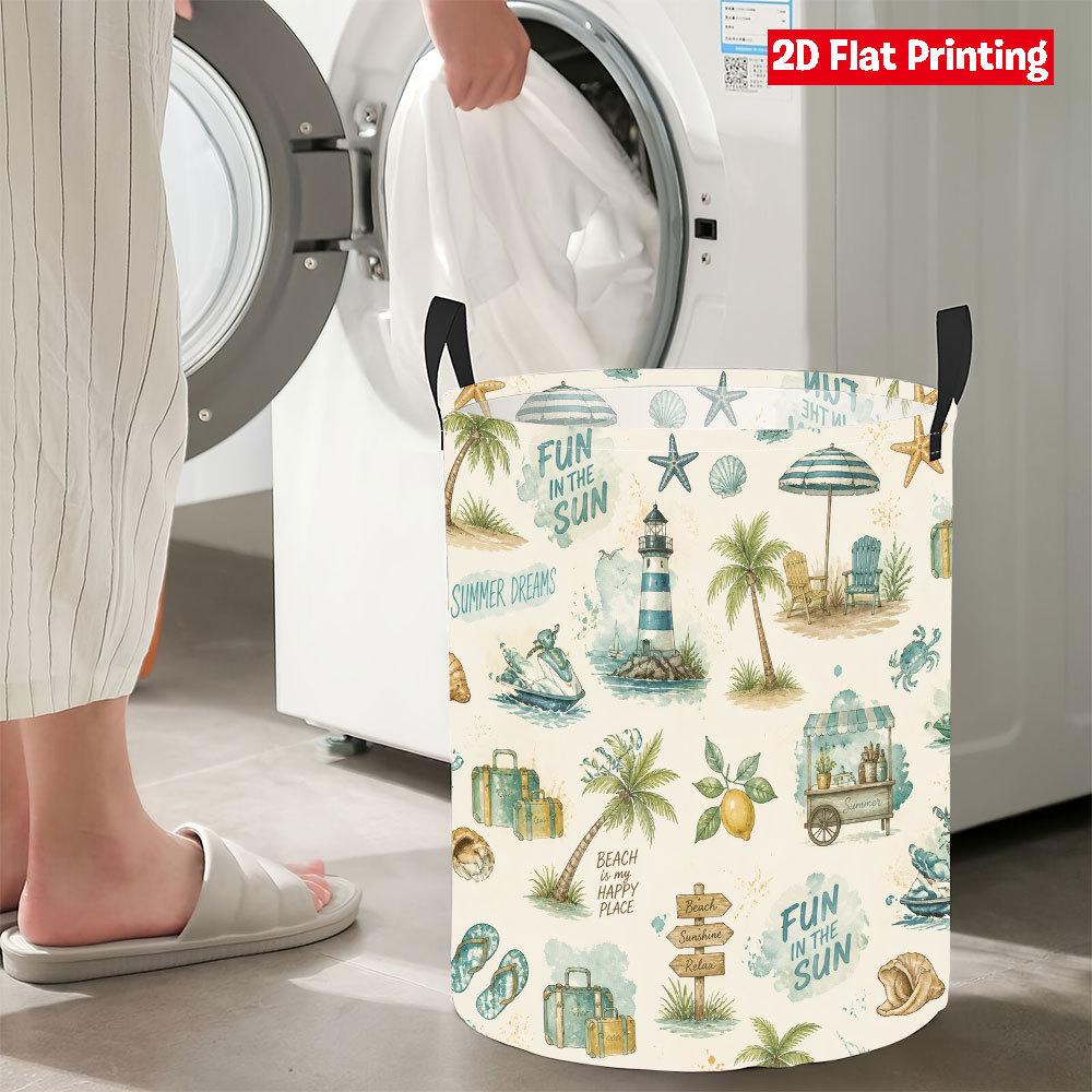 Collapsible Laundry Basket Large Round Waterproof Fabric Hamper Dirty Clothes Storage Bin Toy Organizer with Handles