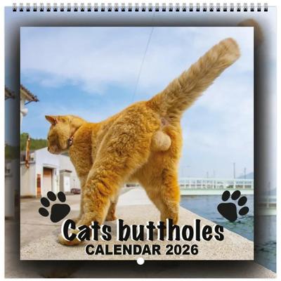 Cat Buttholes Calendar 2026 - 12 Monthly Wall Calendar Hilarious Gag Present for Cat Lovers Friends Home Wall Office Desk