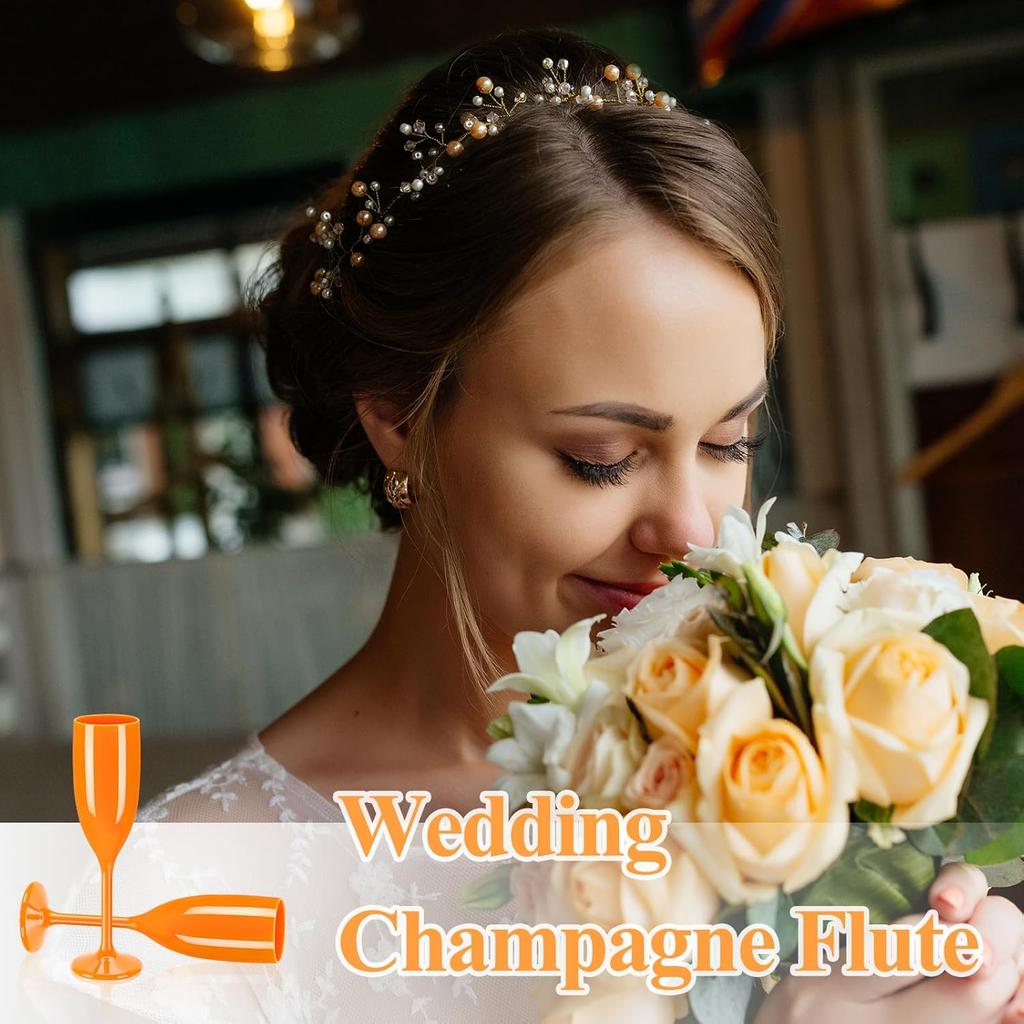 Unbreakable Acrylic Champagne Flutes 5.4 OZ, Vintage Stemmed Toasting Glasses for Christmas Birthday (10 Pcs, Orange)