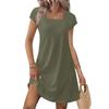Summer Dresses for Women Loose Square Neck Cap Sleeve Casual Beach Vacation Tshirt Dress Sundresses with Pockets
