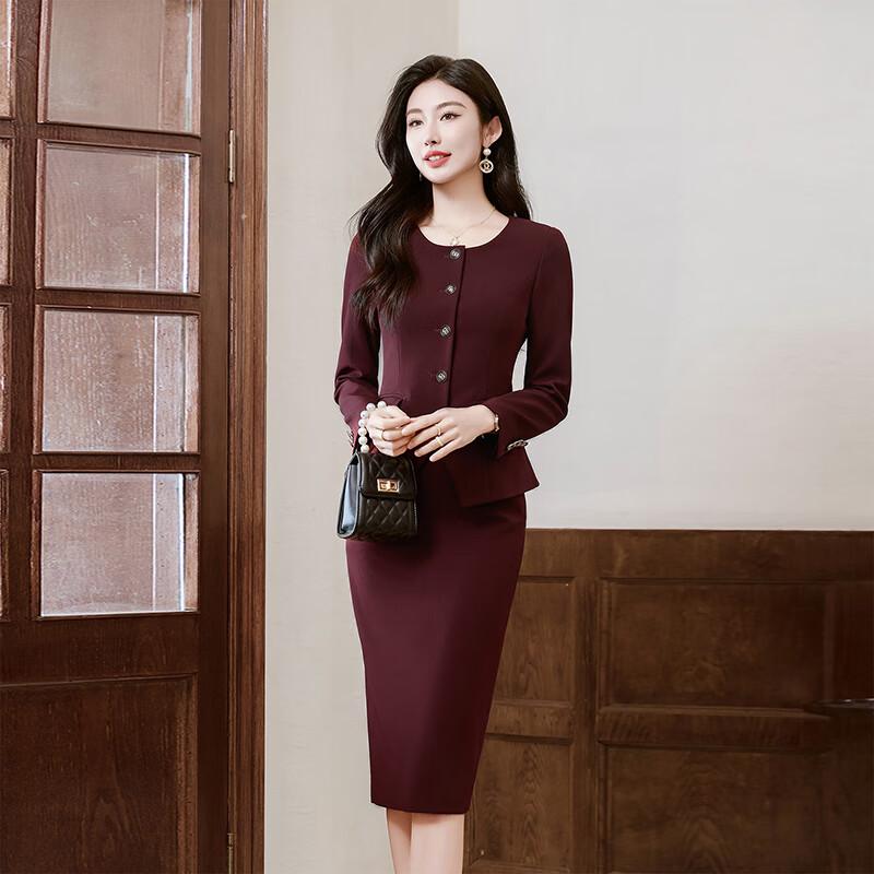 Trolman Ankala Red Women's Professional Round Neck Skirt Suit