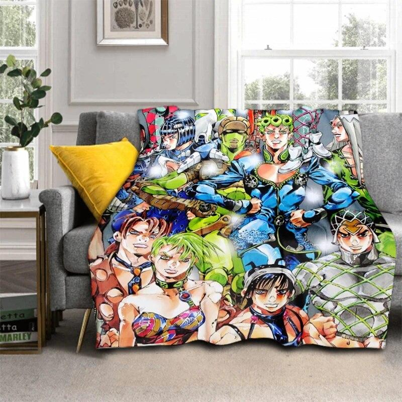 Anime Jojo Bizarre Adventure Cosplay Body 3D Printed Flannel Blanket for Beds Hiking Picnic Fashionable Bedspread Throw Blanket