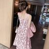 Floral Sleeveless Spaghetti Strap Dress for Women, Spring/summer New First Love French Vintage Design Mermaid Long Skirt