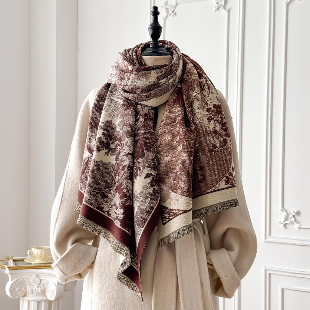 Elegance Retro style Cashmere Women Print Double-sided Scarf Winter Warm Shawl Pashmina Female Foulard Blanket Poncho Scarves