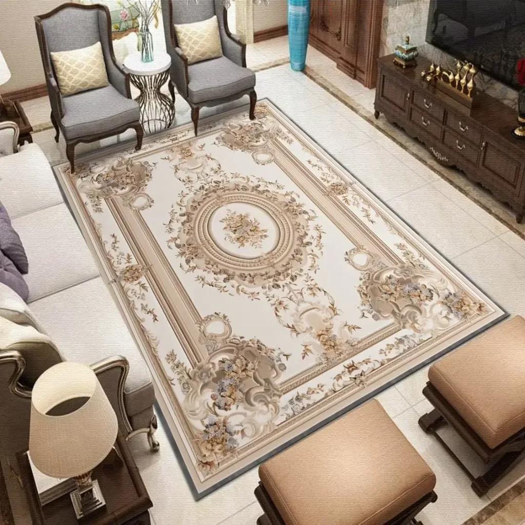 Old Style Living Room Carpet Boho Blue Non-slip Area Rugs Decor Bedroom Washable Hallway Floor Mats Elastic Bedside Mat Flannel