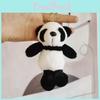 Short Fur Panda Plush Keychain Adorable Black Stuffed Toy Animal Charm