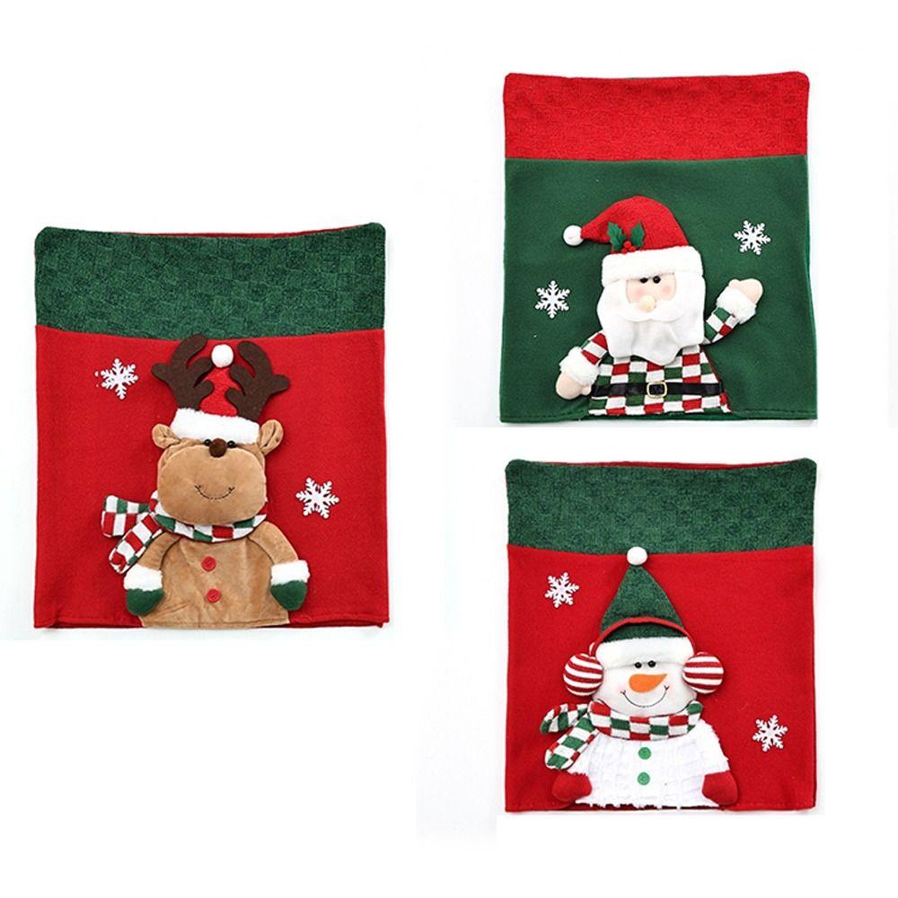 Snowman Christmas Chair Cover Elk Santa Claus Chair Back Cover  Office Banquet