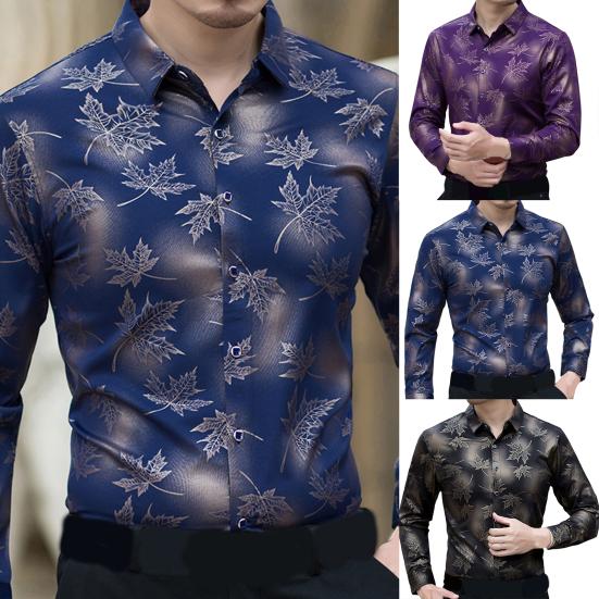 Slim Fit Autumn Men Top All Match Polyester Lapel Collar Male Dress