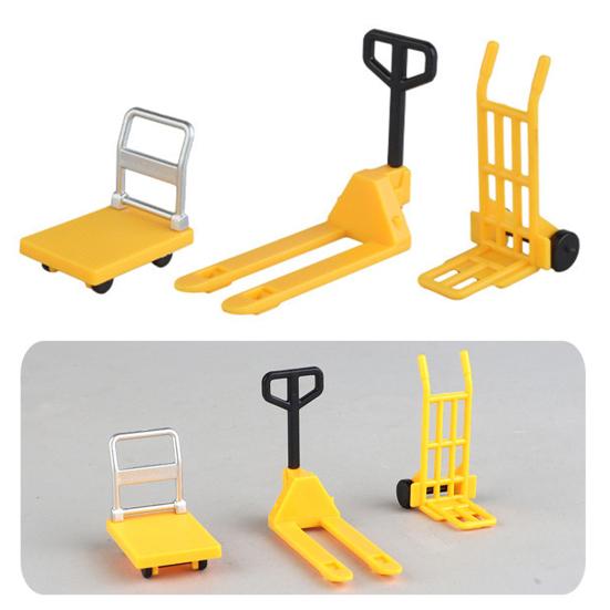Miniature Dollhouse Accessories Platform Trolley Fork Lift Hand Cart Set Doll House Scene Ornament Mini Flat Cart Pallet Truck Dolly