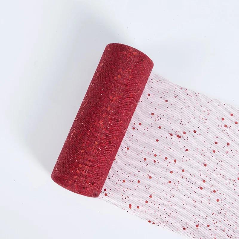 Glitter Tulle Fabric Roll 6 Inch 10 Yards Sequin Sparkling Ribbon Spool Netting for Wedding Tutu Skirt Gift Wrapping Party Decor