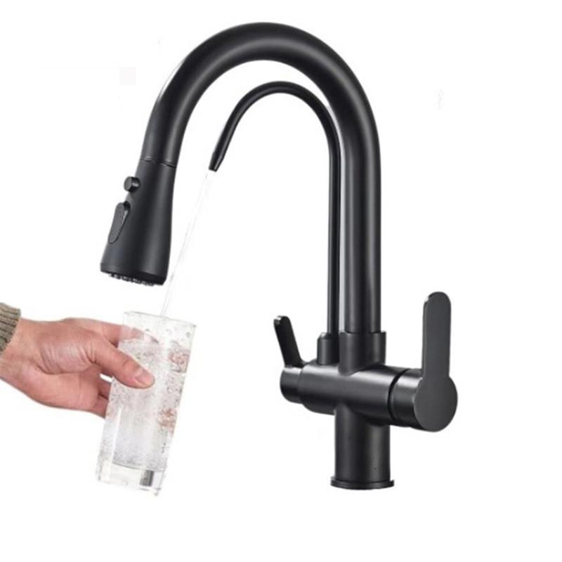 Tuqiu Black Pull Out Kitchen Faucet Water Filter Tap Brass Crane For Kitchen Deck Mounted Sink Faucet Mixer 3 Way Kitchen Faucet