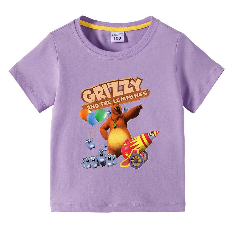 Kinderbekleidung Grizzy und die Lemminge Grafik Kurzarm T-Shirt Jungen O-Ausschnitt T-Shirt 2025 Neue Mode Kleidung