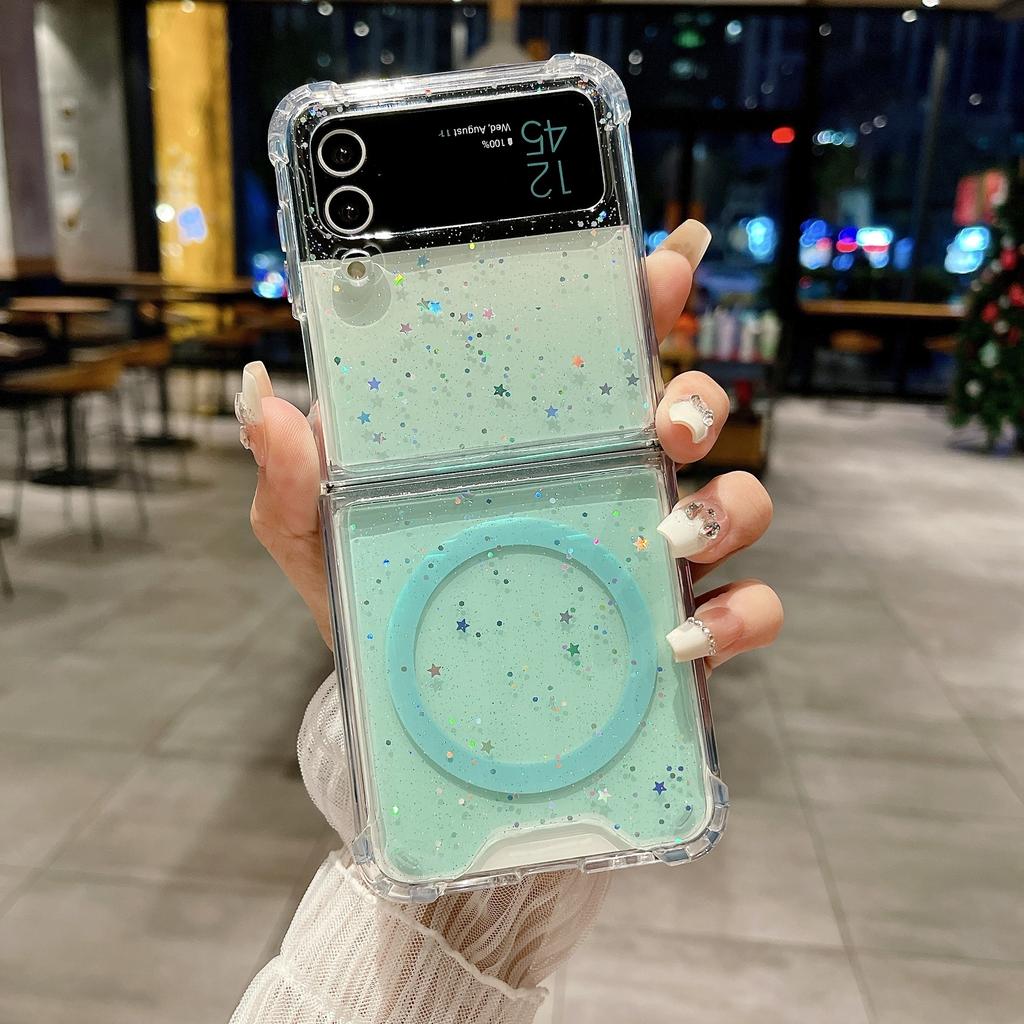 Samsung ZFlip7 Magnetic Mobile Phone Case for Zflip4 Epoxy Gradual Change Glitter Zfold6 Anti-drop Hard Protective Case