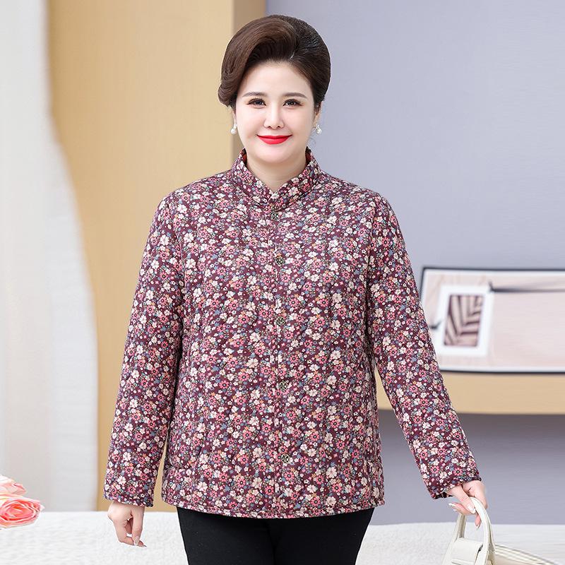 Extra Warm Plus Size Mom's Fleece-Lined Cotton Jacket for Middle-Aged and Elderly Women