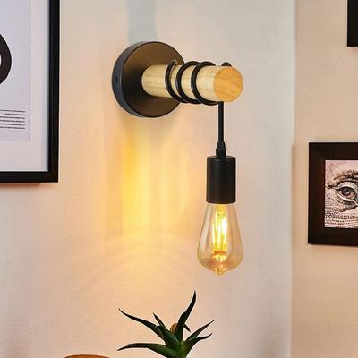 Wall Light - NETTLIFE - Vintage Wooden Wall Light - E27 - Black - Scandinavian/Modern