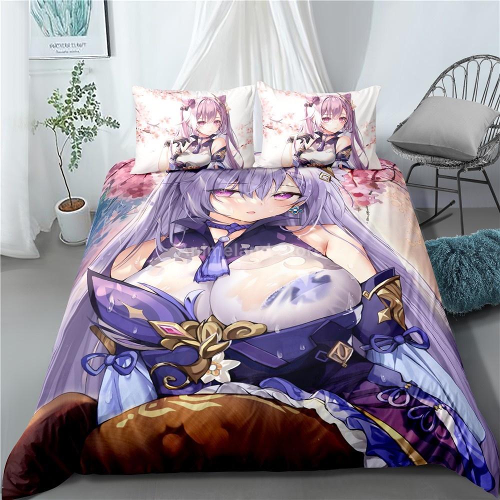 3d Print Anime Genshin Impact Keqing Bedding Set Cartoons Duvet Cover Set Comforter Bed Linen For Children Boy Decor Bedclothes