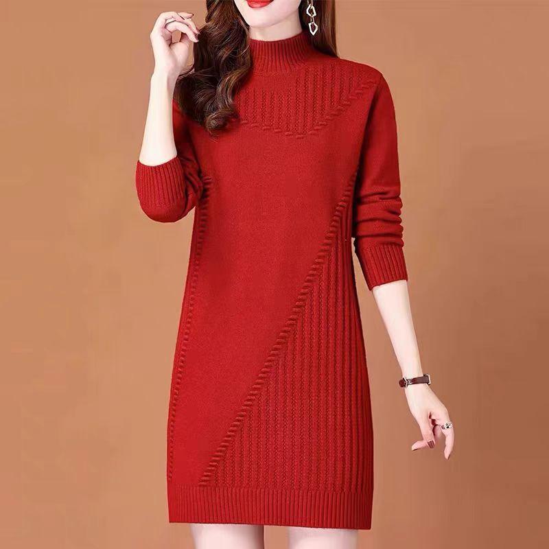 Sweater Women's Autumn and Winter Half Turtleneck Knitted Sweater Base Layer Thickened Mid-length Pullover Loose Sweater
