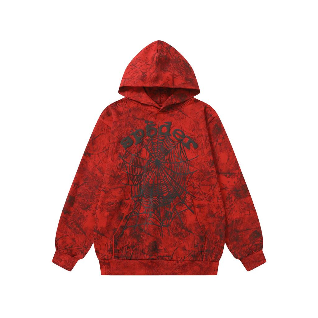 A high-quality SP5DER spider web foam printed hoodie, European and American large-size loose sweater.