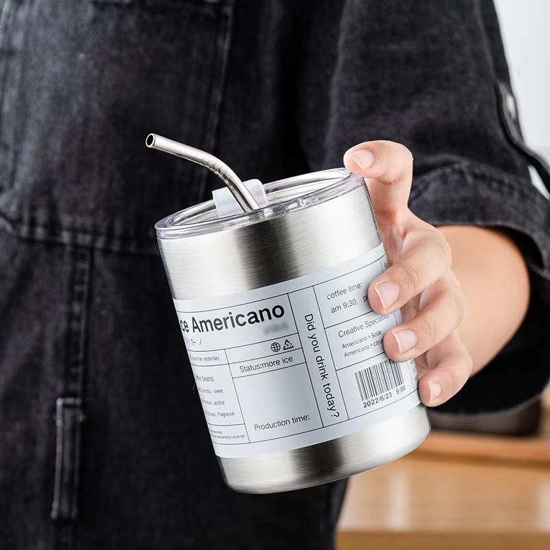 Stainless Steel Insulated American Coffee Mug Portable Outdoor Mug With Straw 320Ml/600Ml