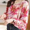 Women's Tops Loose Long Sleeve Chiffon Floral Shirt