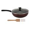 Non Stick Pan with Lid Coated Stir Fry Pan Multifunction Home Cooking Cookware Iron Composite Wood