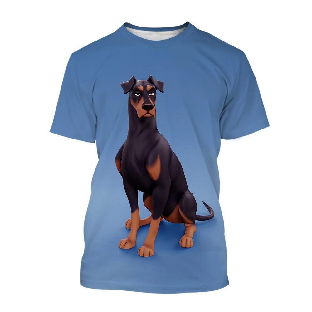 Summer Round Neck 3D Funny Animal Dog Graphic Print Top Fashionable Casual Short Sleeved Men's T-shirts