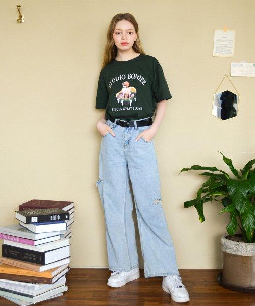 BONIEE Retro Retriever Collage Loose T-Shirt Green Forest