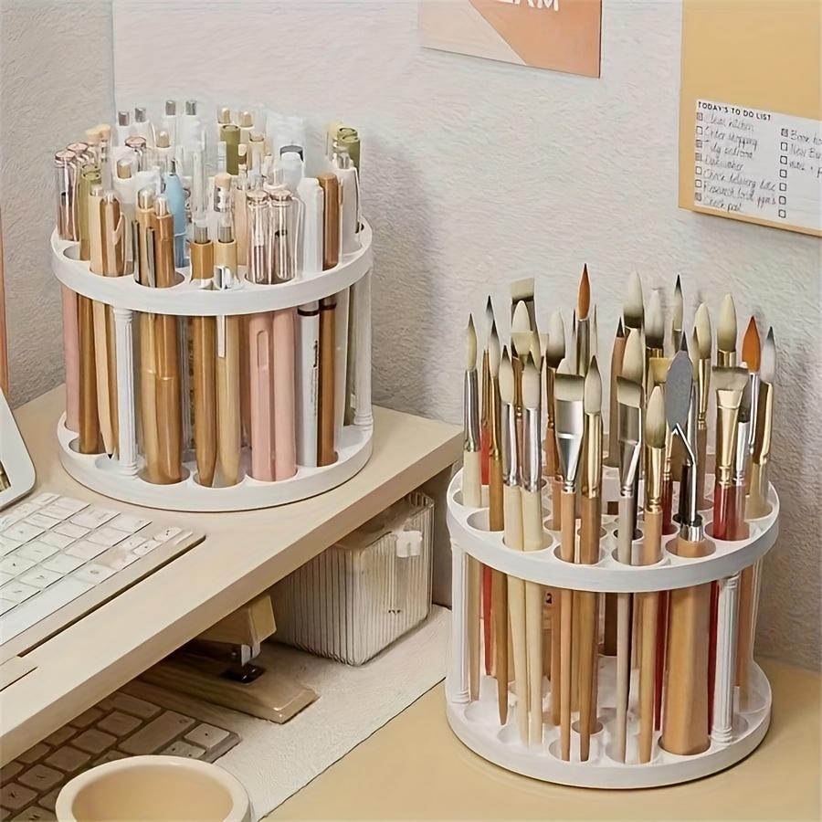 360° Rotating Brush Organizer - Detachable Plastic Insert Mount Storage Rack, Accessory for Art Brushes, Makeup Tools & Pens