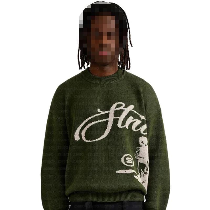 European and American Autumn and Winter Street Fashion Personalized Jacquard Casual Knitted Pullover Sweater