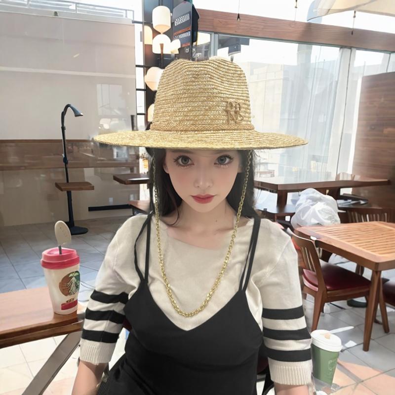 Nuovo arrivo 2024 cappello di paglia da donna con catene cappello panama cappello da sole in estate