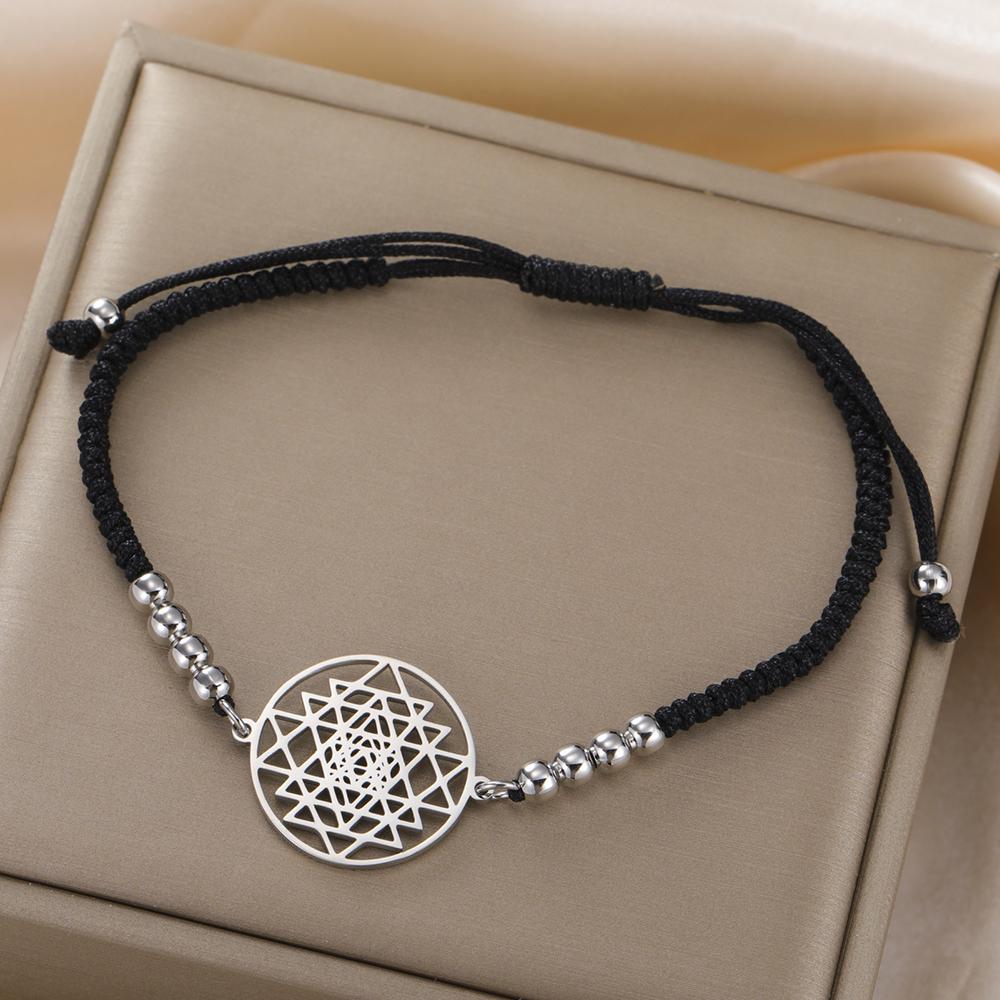 Dawapara Sri Yantra Charm Bracelet Sacred Geometry Hinduism Symbol Mandala Healing Amulet Stainless Steel Yoga Jewelry