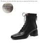Fashion 2025 Fashion Women Shoes Split Leather Short Boots Square Toe Chunky Boots Winter Shoes Women Solid High Heel Boots for Women